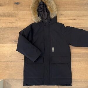 Zara kids warm down faux fur lined hooded coat size 10 black